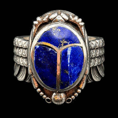 Handcrafted Sterling Silver Large Scarab Ring With Colorful Inlay