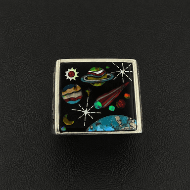 Square Cosmic Galaxy Inlay Signet Ring