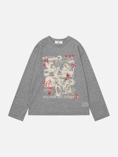 Faded Collage Graphic Long-Sleeve T-Shirt