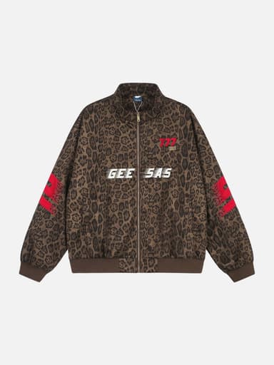 Dark Brown Leopard Print Bomber Jacket