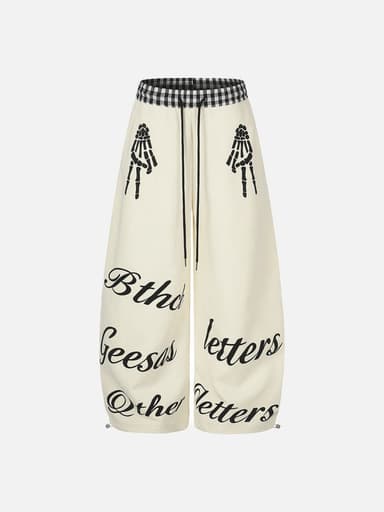 Stylized Skeleton Hand Wide-Leg Track Pants