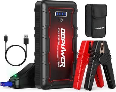 DBPOWER Jump Starter 2500A Peak 74Wh Portable Car Jump Starter (Up to 10L Gas/8L Diesel Engine) 12V Auto Battery Booster Pack with Smart Clamp Cables, Quick Cha