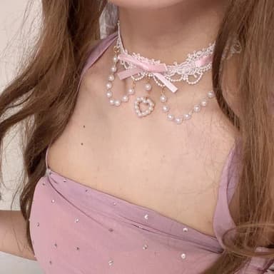 Pink Lace Pearl Heart Choker Necklace