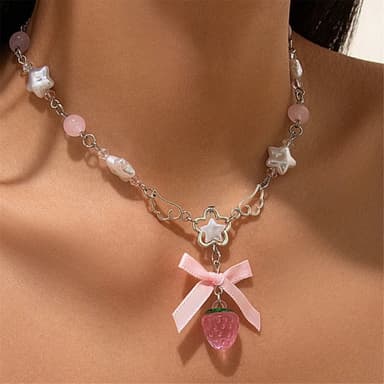 Pink Strawberry Star Charm Necklace