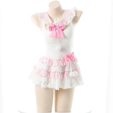 Pink Bunny Bow Ruffle Cosplay Set