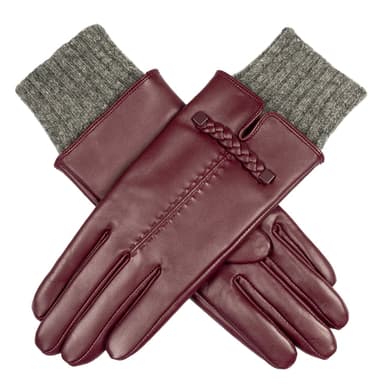 Women’s Touchscreen Single-Point Wool Blend-Lined Leather Gloves with Braided Wrist and Knitted Cuffs