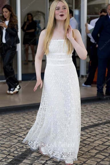 Elle Fanning 76th Annual Cannes Film Festival White Lace Dress