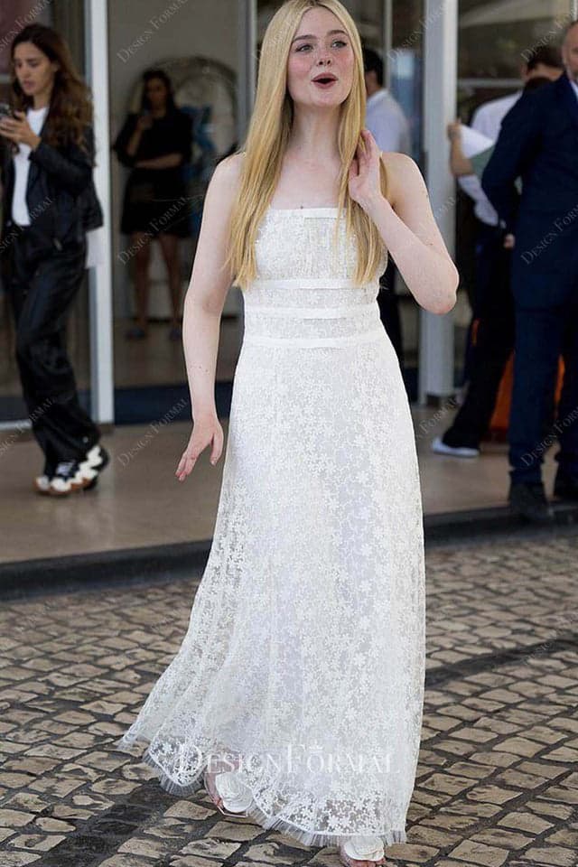 Elle Fanning 76th Annual Cannes Film Festival White Lace Dress