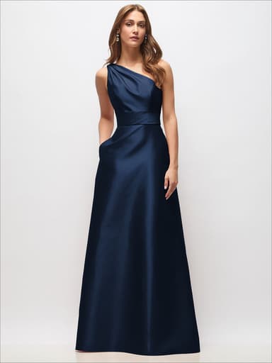 Draped One-Shoulder Satin Maxi Dress with Pockets