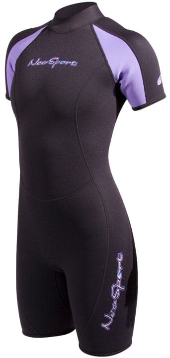 Used NeoSport 3mm Women's Neoprene Back Zip Shorty, Black/Lavender, 12