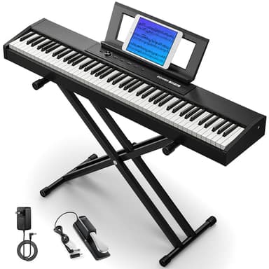 Donner Portable Digital Piano 88-key Synth Action Keyboard with X Stand, Pedal, Auto-accompaniment for Beginner, 128 Tones, 83 Rhythms, Support USB/MIDI/Melodic