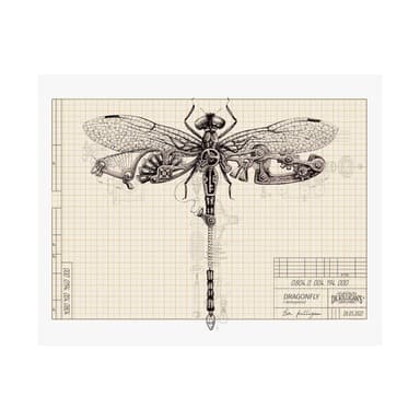 Dragonfly Blueprint Matte Poster — Vintage Scientific Art Print
