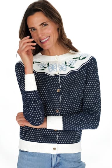 Floral Cardigan in Navy