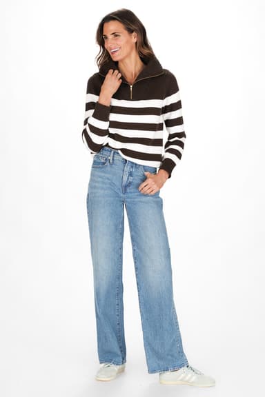 Blaire Quarter Zip Sweater in Chocolate and Ivory Stripe