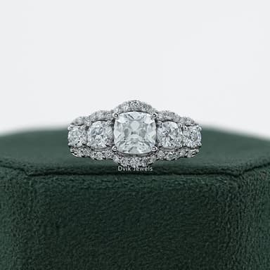 Square Old Mine Cushion Cut Five Stone Halo Ring
