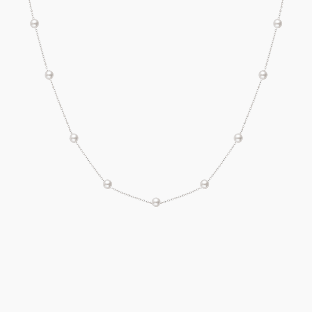 Freshwater Cultured Pearls Station Necklace in 925 Sterling Silver