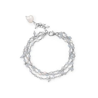 Multistrand Aquamarine & Pearl Silver Bracelet