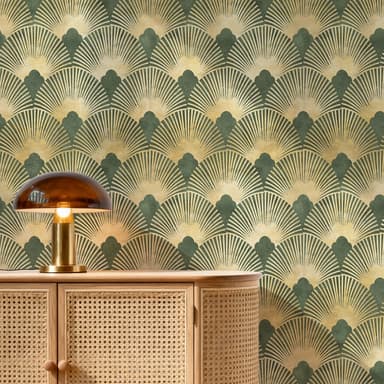 Art Deco Scallop Wallpaper - Green & Gold