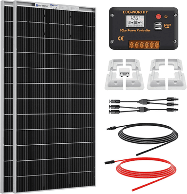 ECO-WORTHY 390W 12V (2x Bifacial 195W) Complete MPPT Off Grid Solar Panel Kit for Campervans