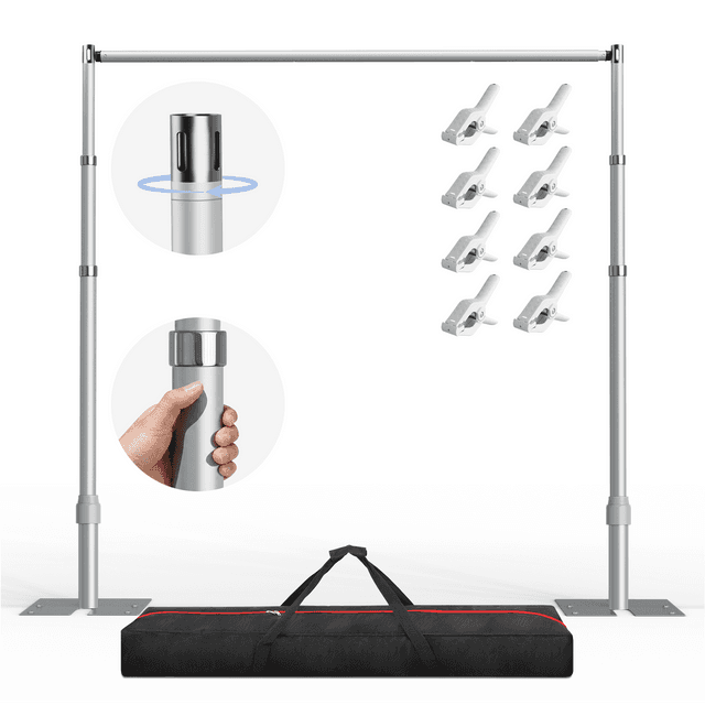 EMART Adjustable Backdrop Stand Heavy Duty, 8.9x10 FT Pipe And Drape Stand for wedding/party/birthday/display, Aluminum pole and folding base, with durable stai