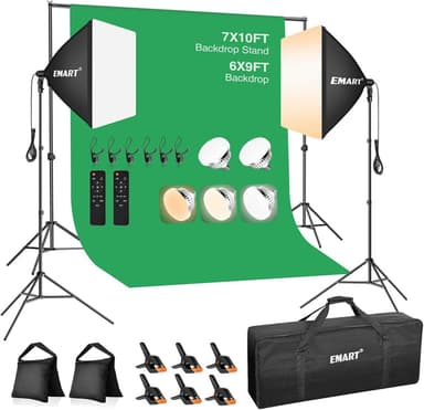 7x10ft Backdrop Stand with 6x9ft Backdrop, Softbox Lighting Kit with 85W 3000K-6000K LED Bulbs