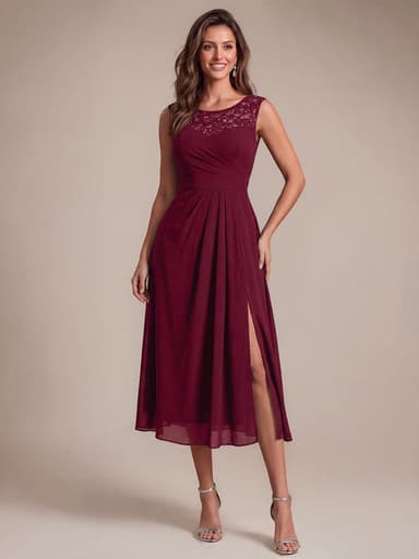 Chiffon Sequin Tea Length Wedding Guest Dress