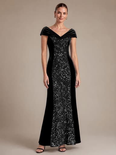 Velvet Sequin Sleeveless Maxi Evening Dress