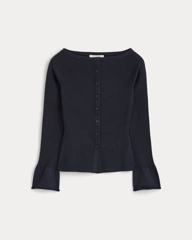 Fine Knit Off-The-Shoulder Cardigan |  Navy