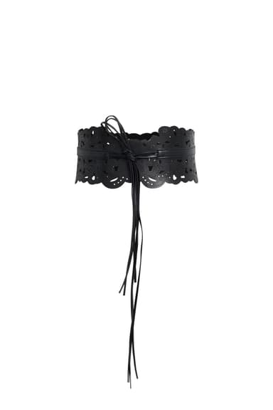 Gracie Baroque Embossed Lace Up Belt in Vegan Leather