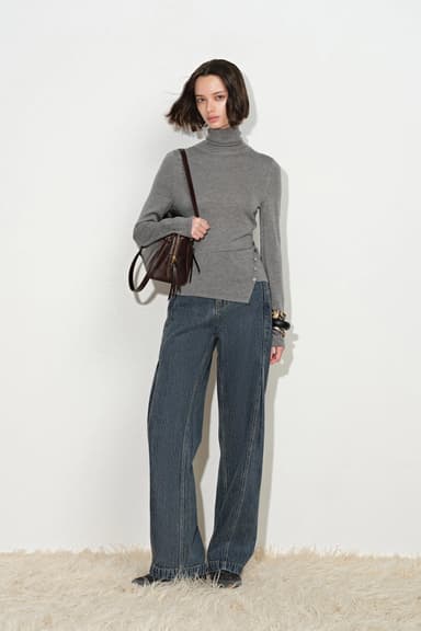 Edith Asymmetric Hem Top in Wool Blend
