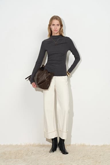 Lyra Pinched Pleat Cinched Waist Top in Wool Blend