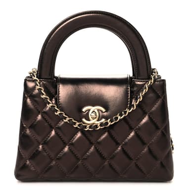 Metallic Aged Calfskin Quilted Nano Kelly Shopper Dark Brown