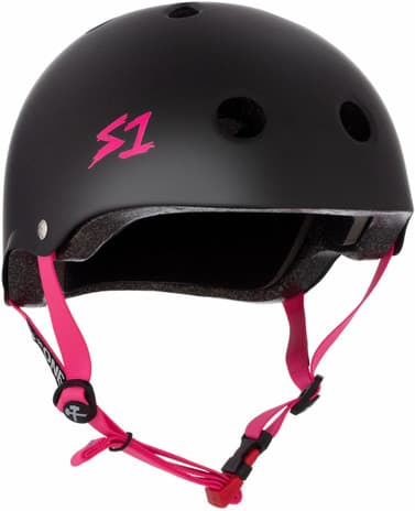S1 Mini Lifer Helmet - Pink Helmet Posse Black Matte w/ Pink Straps