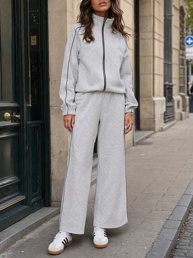 Zip-Up Jacket With Wide-Leg Tracksuit Sets