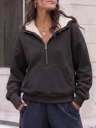 Hoodies Half Zip Fuzzy Fleece Sweatshirts