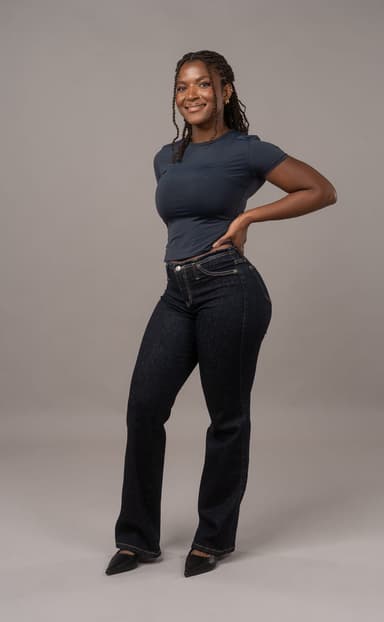 Raw Waist Flared Fitjeans - Dark Blue