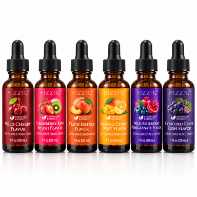 FIZZIT Flavor Drops Variety Pack – 6 Flavors | Zero Sugar, Zero Calories | Stevia Sweetened Sparkling Water Flavor Enhancer | Wild Cherry, Strawberry Kiwi, Peac