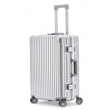 Medium 26" SILVER Checked Suitcase