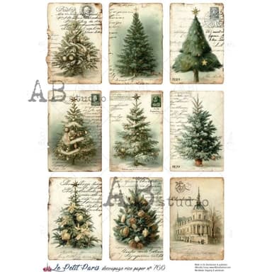 Vintage Christmas Postcards Rice Paper (760) - Le Petit Paris/AB Studios