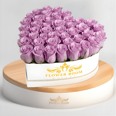 Purple Roses In A Heart Shaped Box