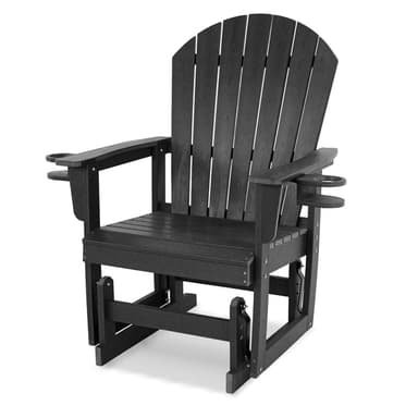 HDPE Patio Glider with Cup Holders, Curved High Backrest and Deep Seat, All-Weather Resistant, Heavy Duty 500 Pounds (Black, 1-Seat)