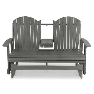 HIPS Patio Glider with Foldable Cup Holders, Durable Poly Lumber Material, All-Weather Resistant, High Backrest and Deep Contoured Seat, Heavy Duty 900 LB, for 