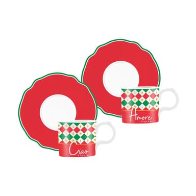 Bialetti Italia Espresso Cups and Saucers - Set of 2