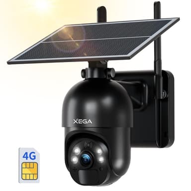 Xega 3G/4G LTE Wireless Solar Power Outdoor Security Camera, Tilt 355°/95°,2K PIR Motion Sensor,SIM Card Included