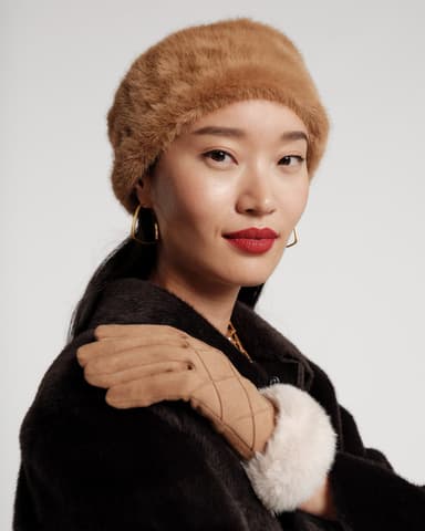 Faux Fur Cuff Glove - Camel