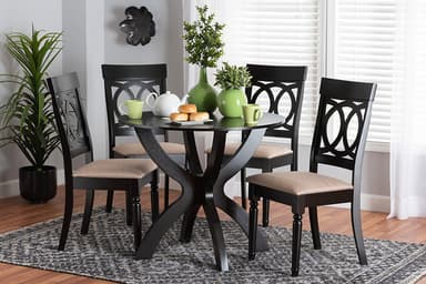 Baxton Studio Velia Modern Sand Fabric and Dark Brown Finished Wood 5-Piece Dining Set