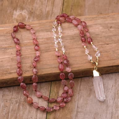 Strawberry Quartz & Clear Quartz Necklace