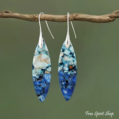 Blue Jasper Leaf Earrings
