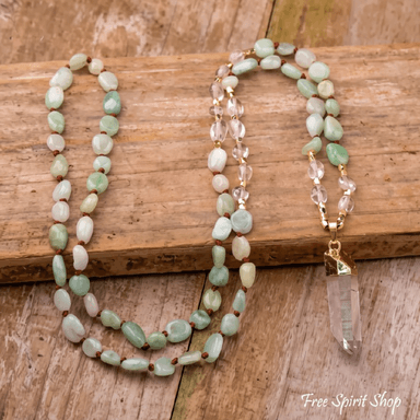 Natural Green Aventurine & Clear Quartz Necklace
