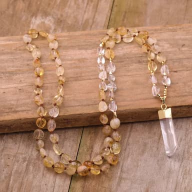 Natural Yellow Citrine & Clear Quartz Necklace